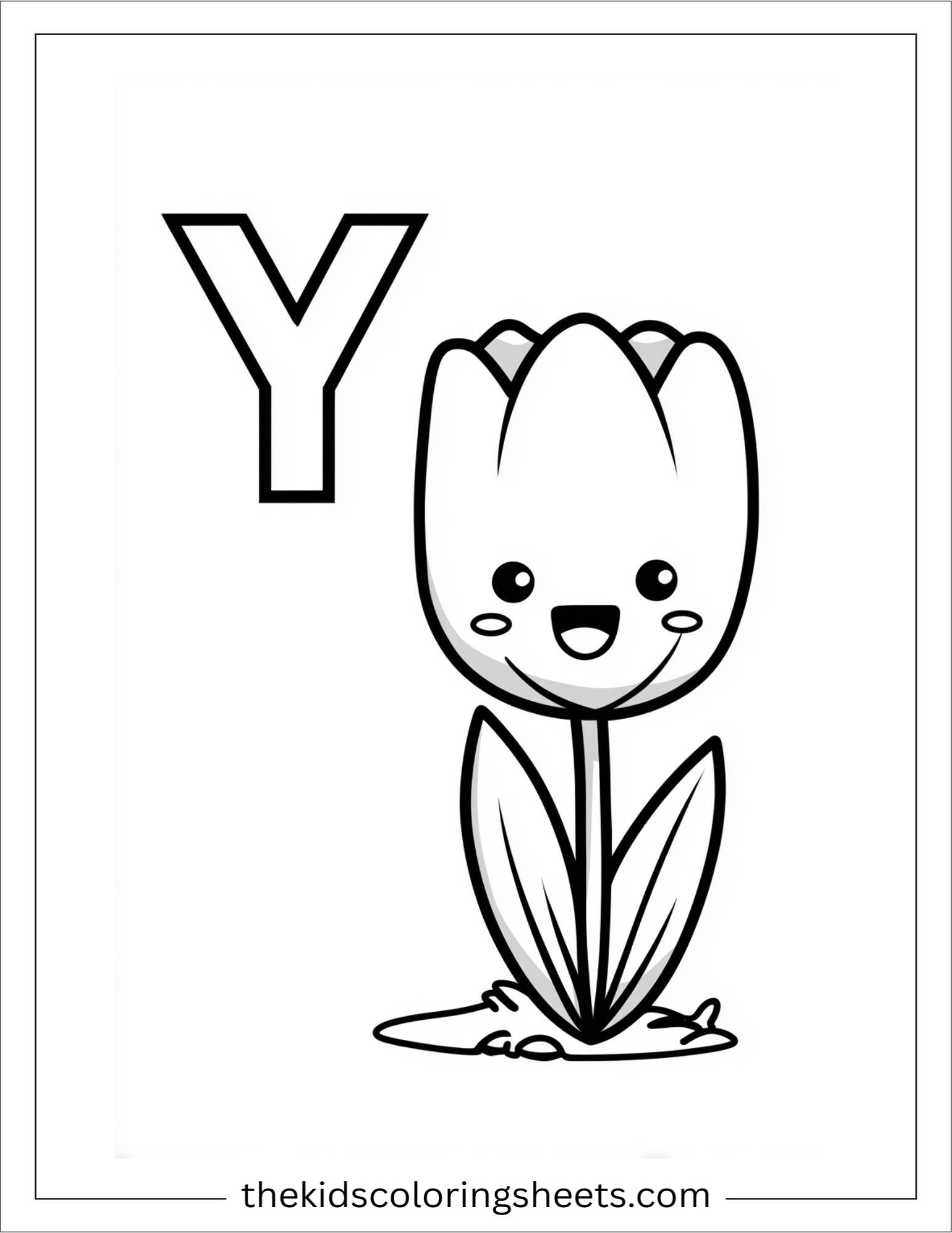 alphabet Y yellow tulip coloring page