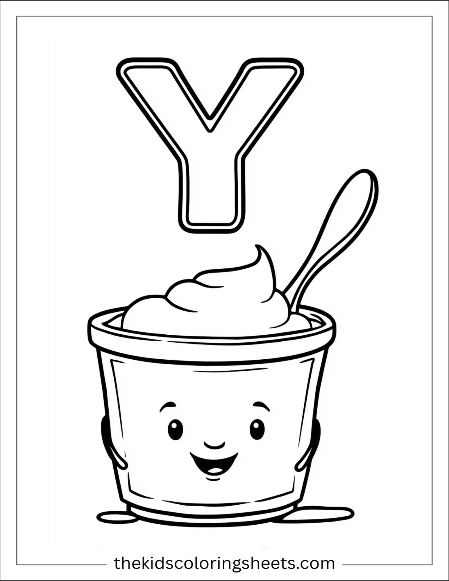 alphabet Y yogurt spoon coloring page