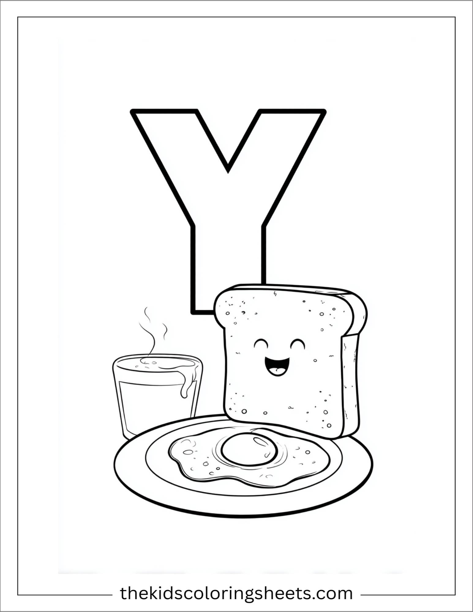 alphabet Y yolk breakfast coloring page