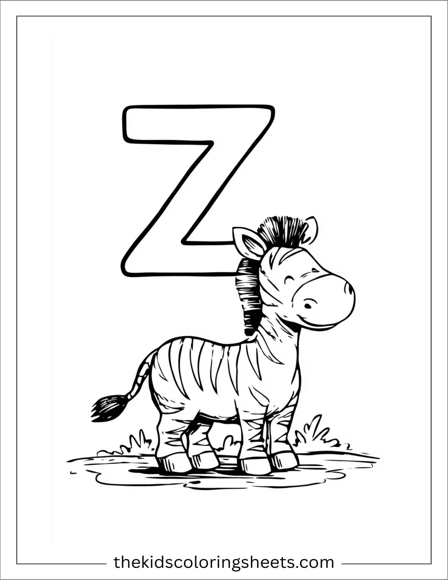alphabet Z zebra coloring page