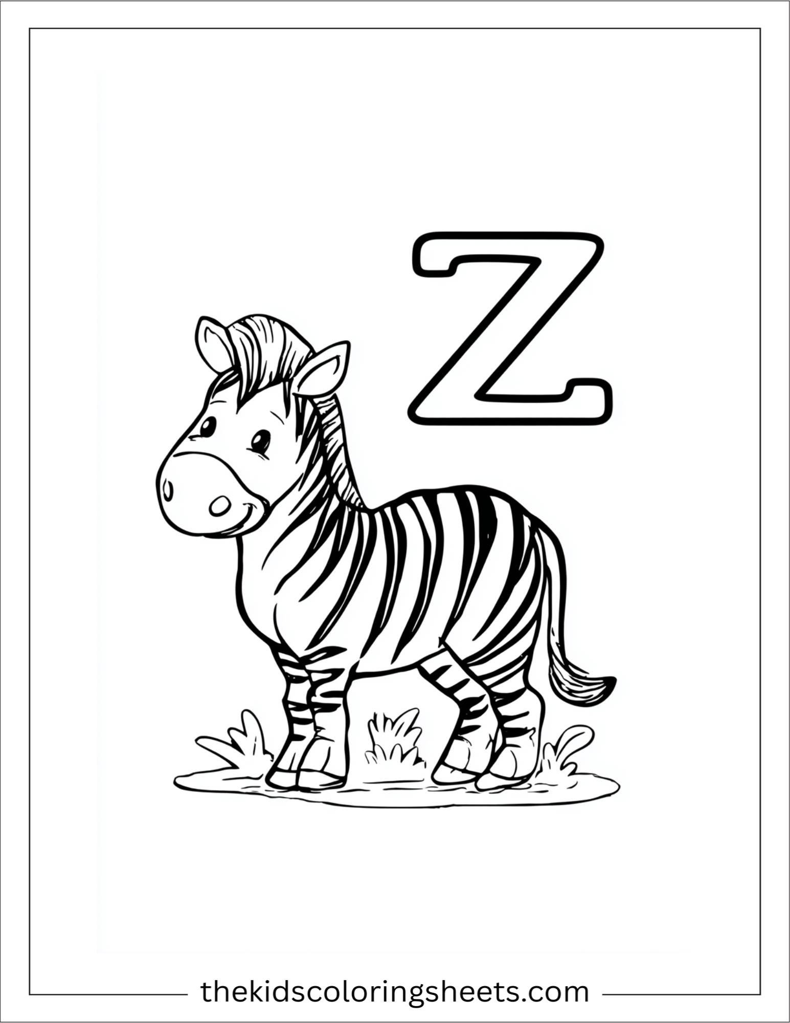 alphabet Z zebra stripes coloring page