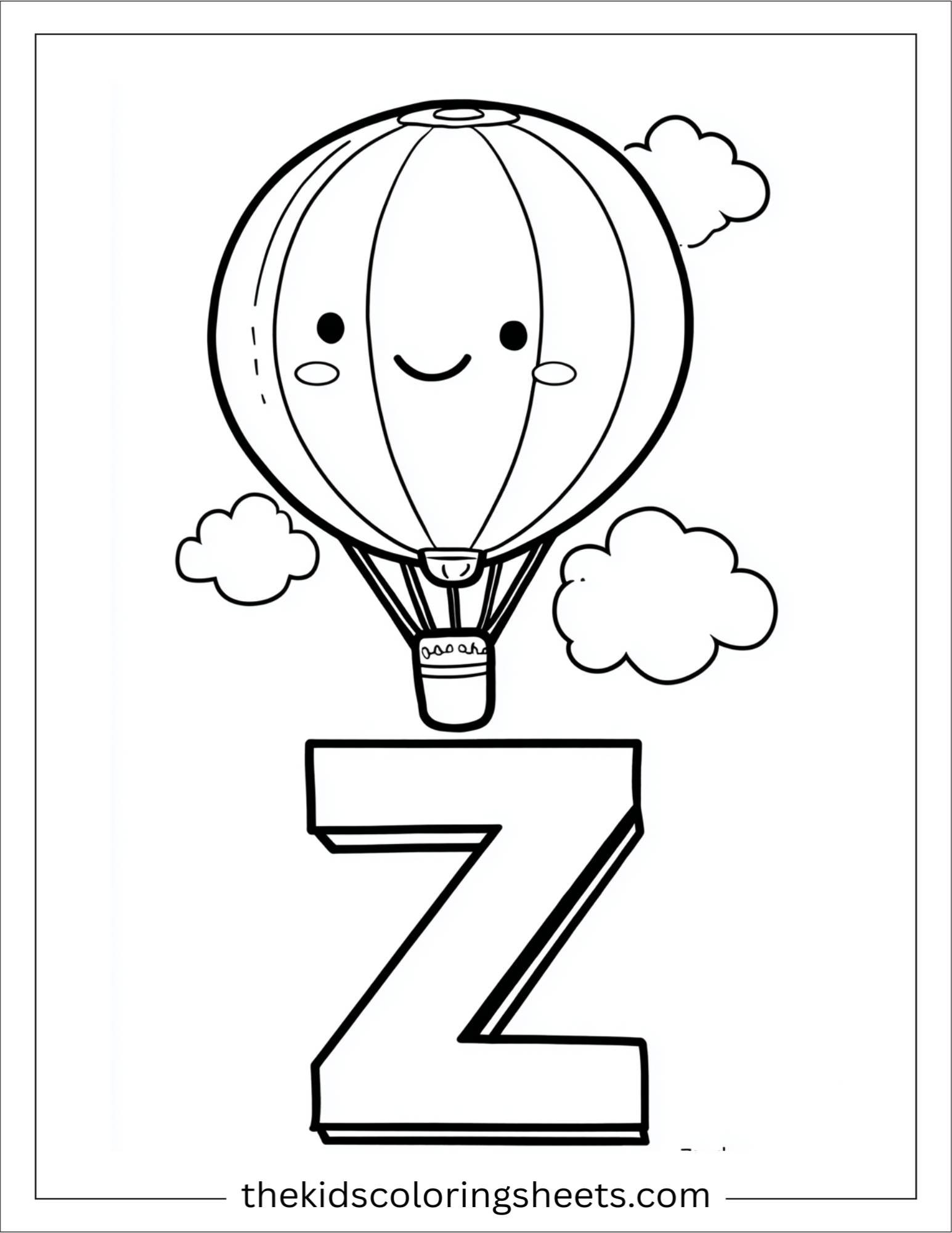 alphabet Z zero balloon coloring page