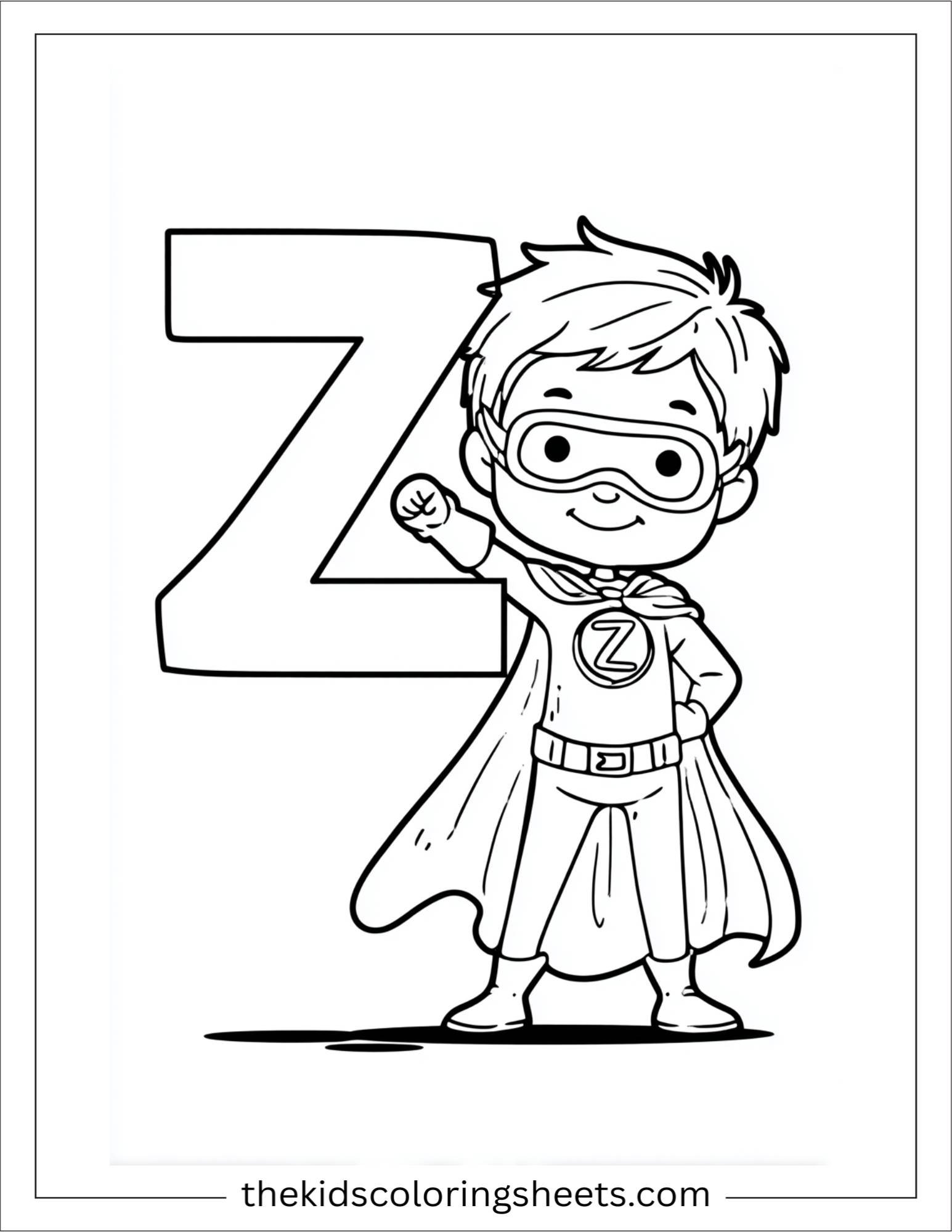 alphabet Z zero hero coloring page