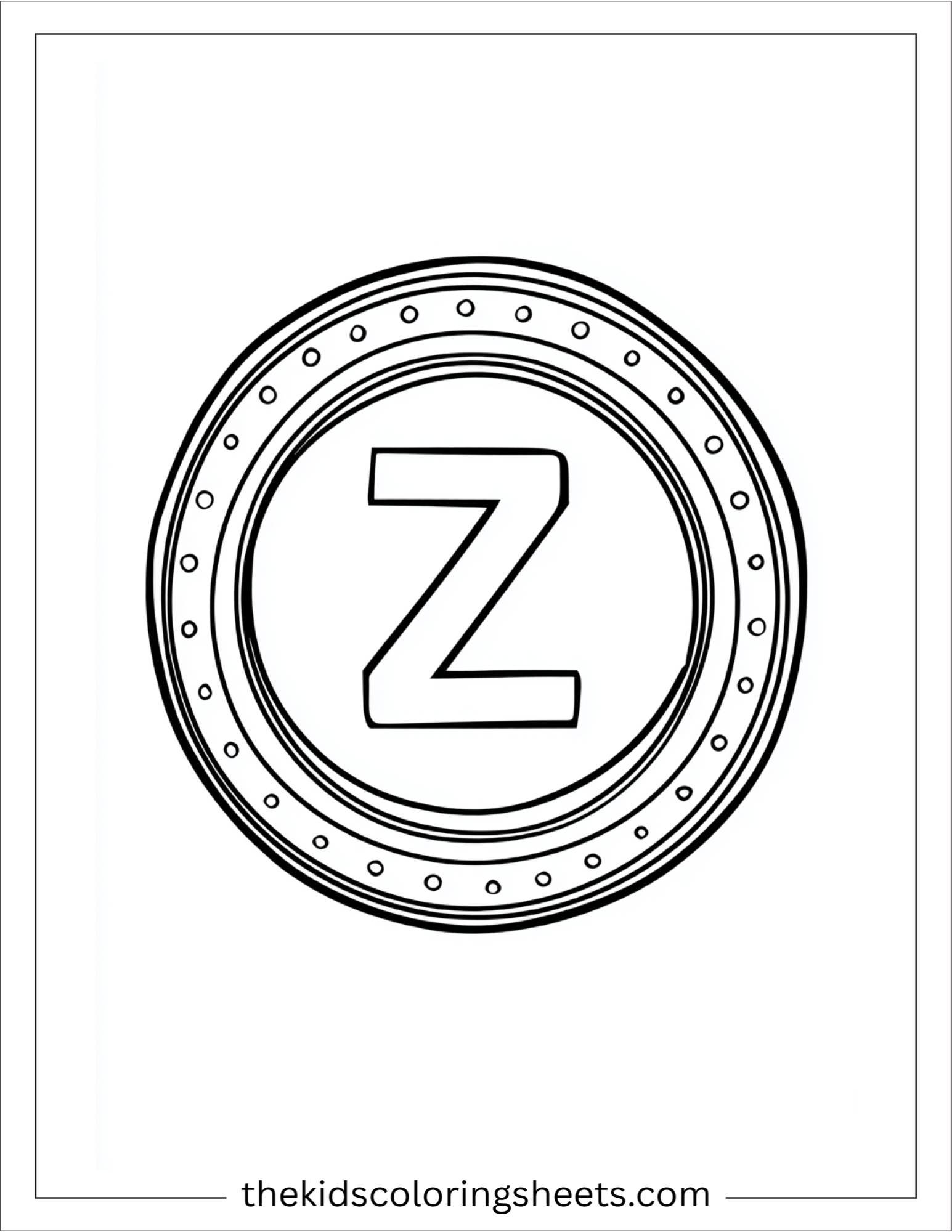 alphabet Z zero medal coloring page