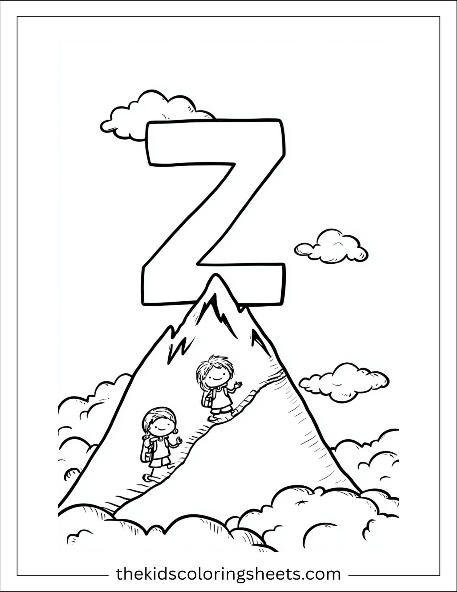 alphabet Z zigzag mountain coloring page