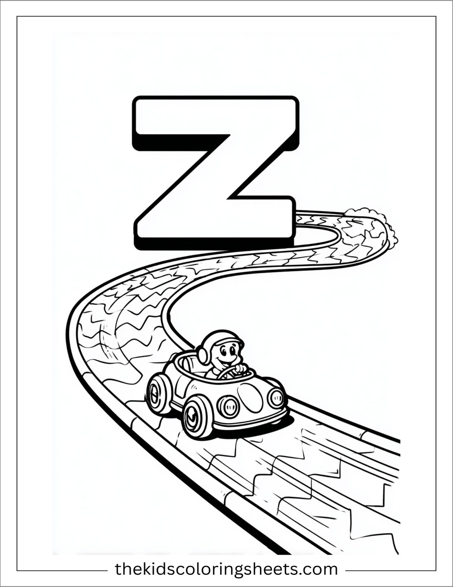 alphabet Z zigzag race track coloring page