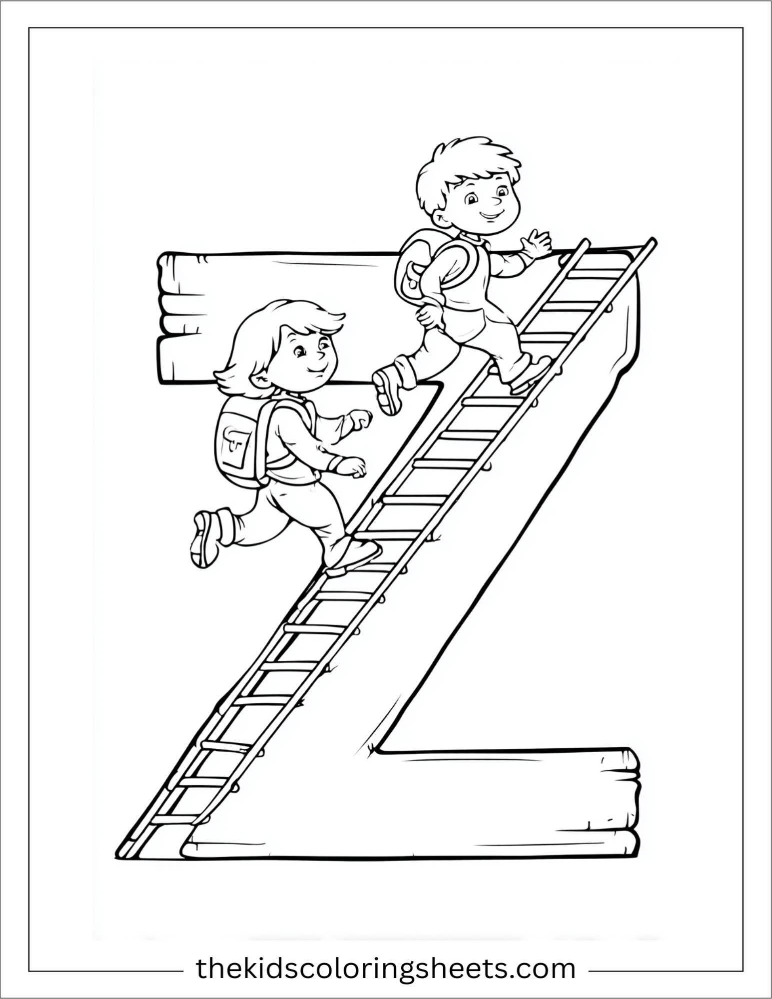alphabet Z zigzag stairs coloring page