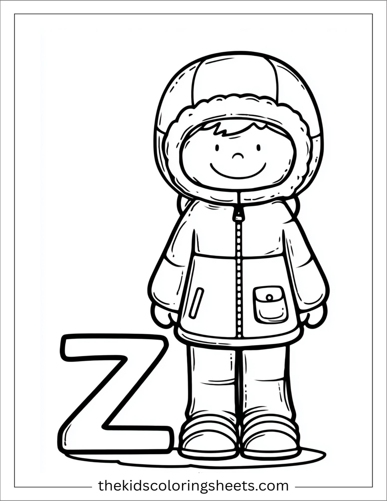 alphabet Z zipper jacket pocket coloring page