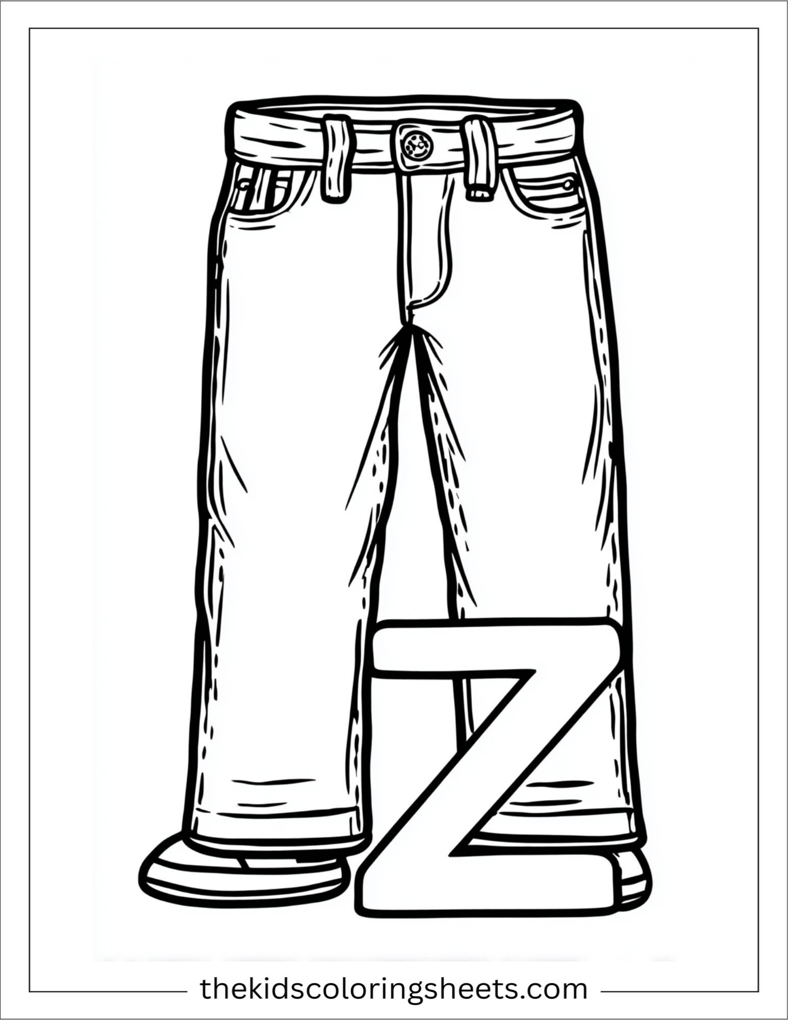 alphabet Z zipper jeans coloring page