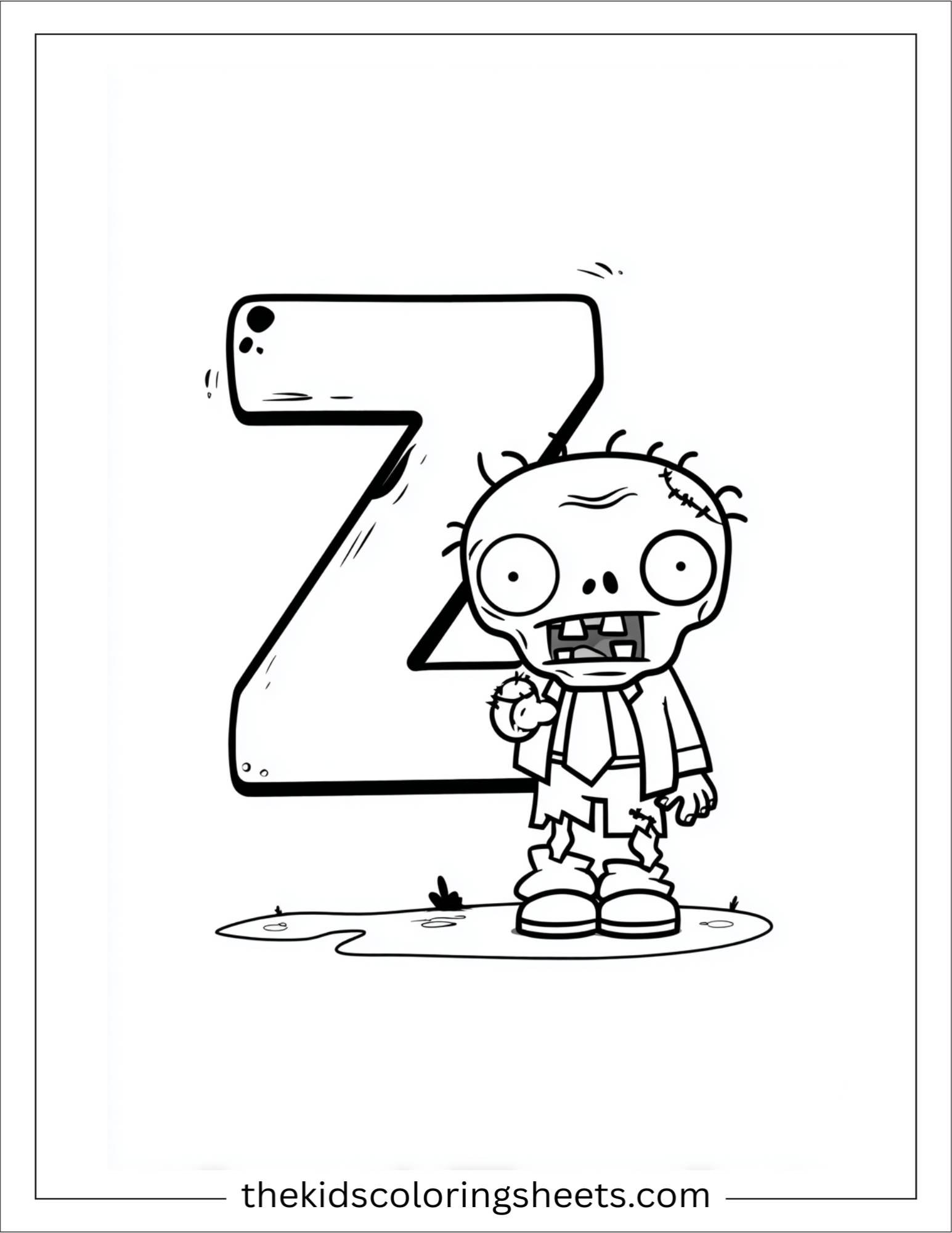 alphabet Z zombie cute coloring page