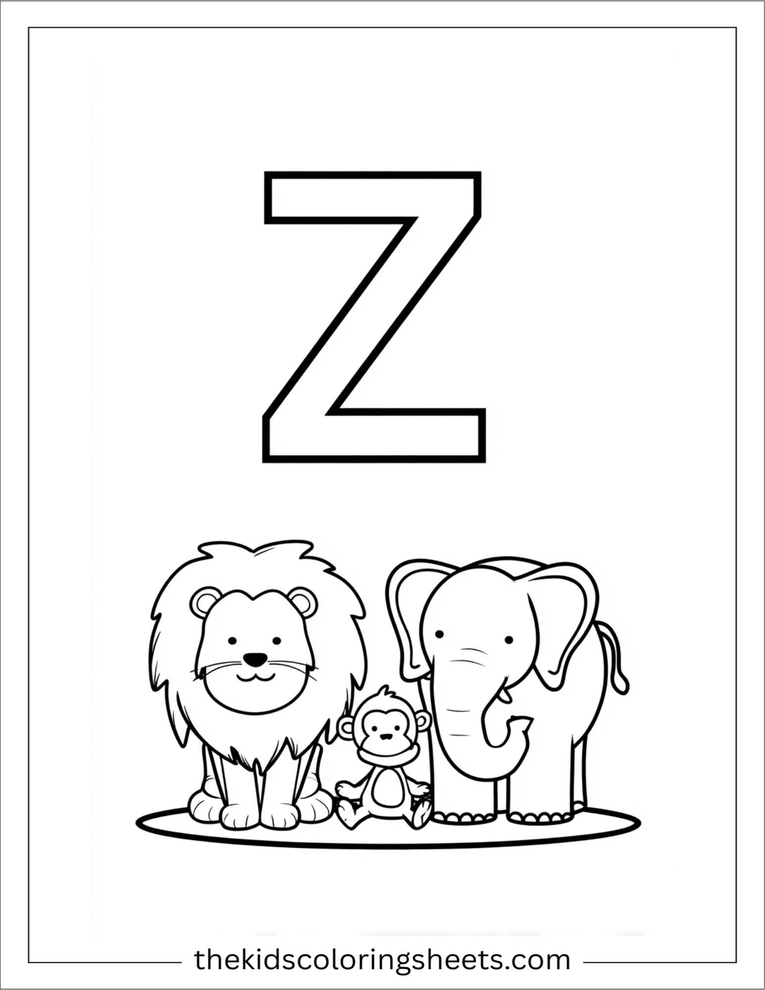 alphabet Z zoo animals coloring page