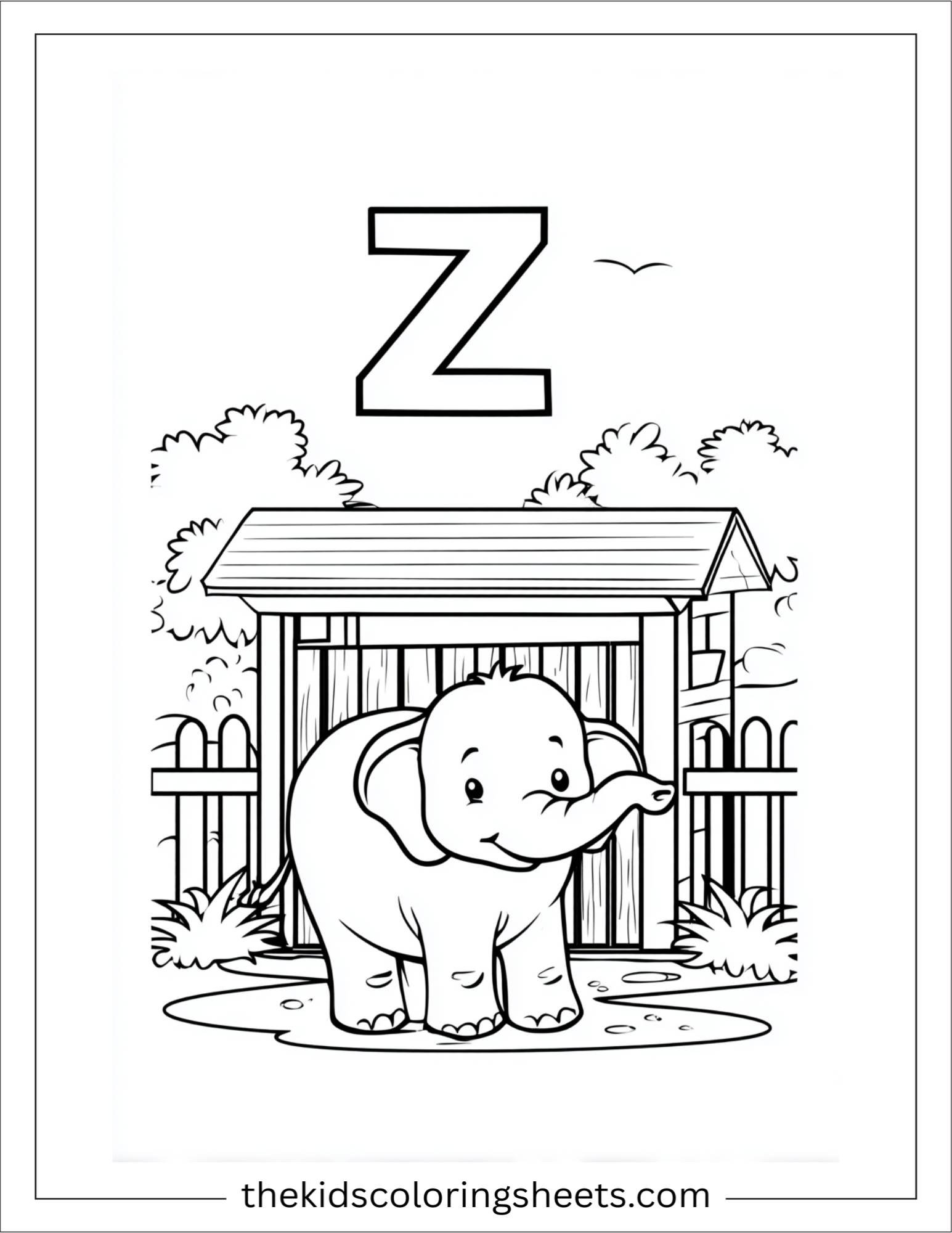 alphabet Z zoo elephant coloring page