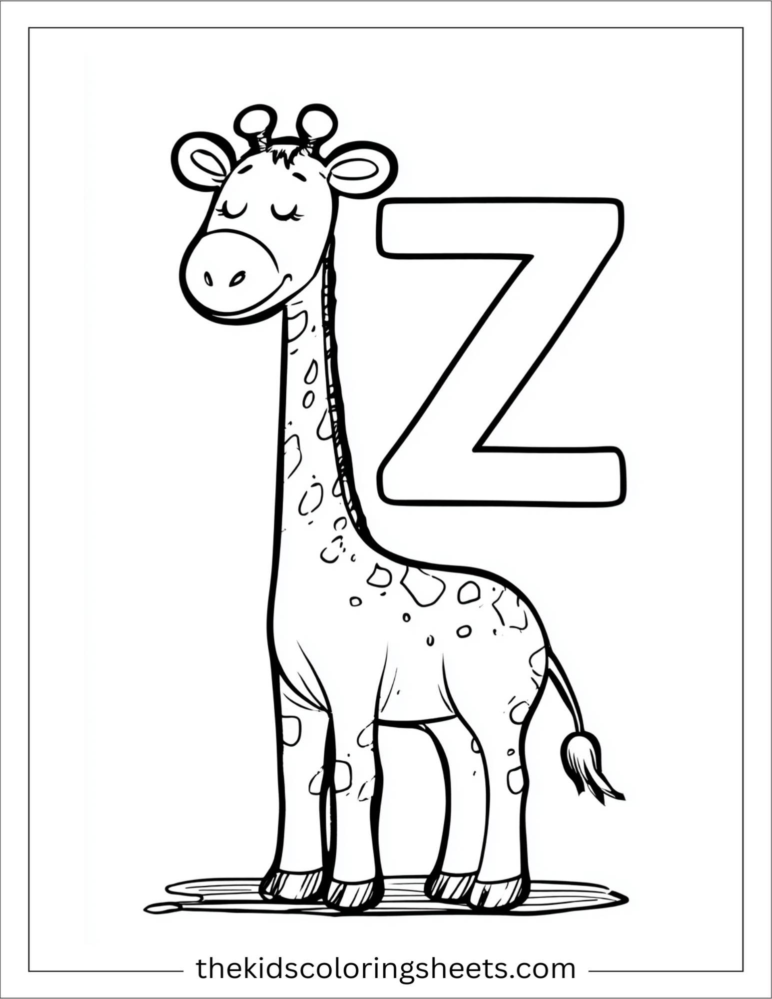 alphabet Z zoo giraffe coloring page