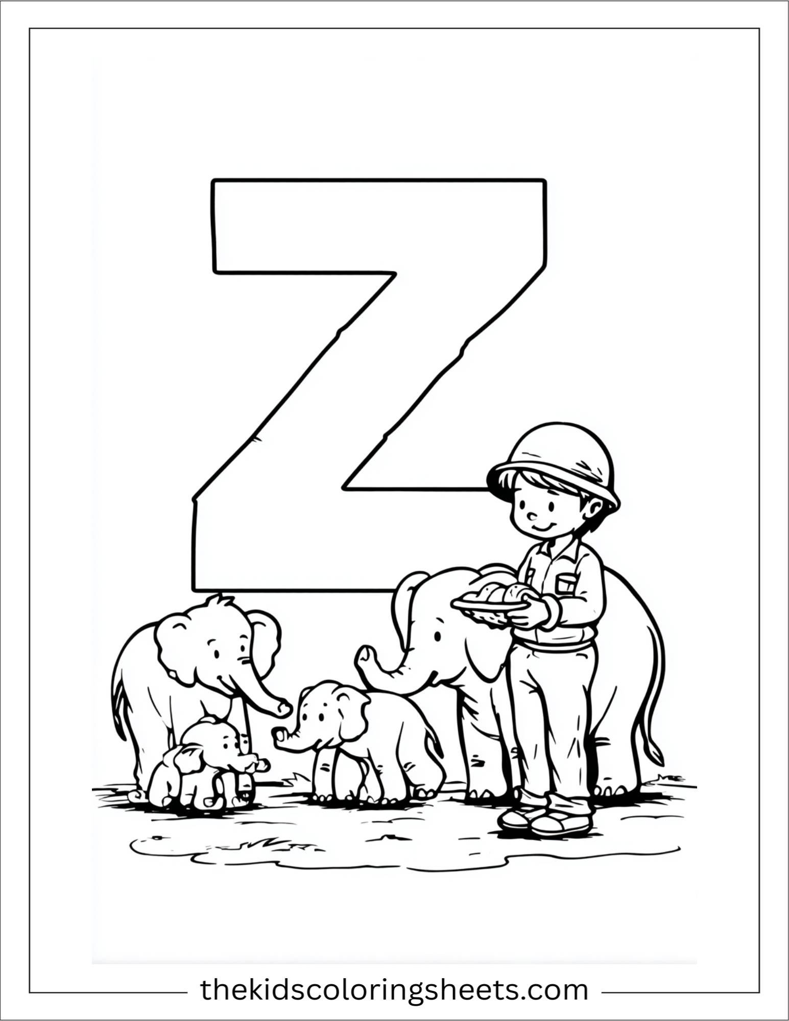 alphabet Z zoo keeper coloring page