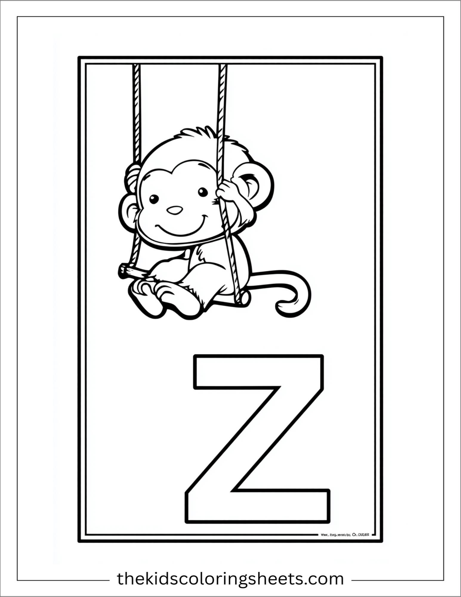 alphabet Z zoo monkey coloring page