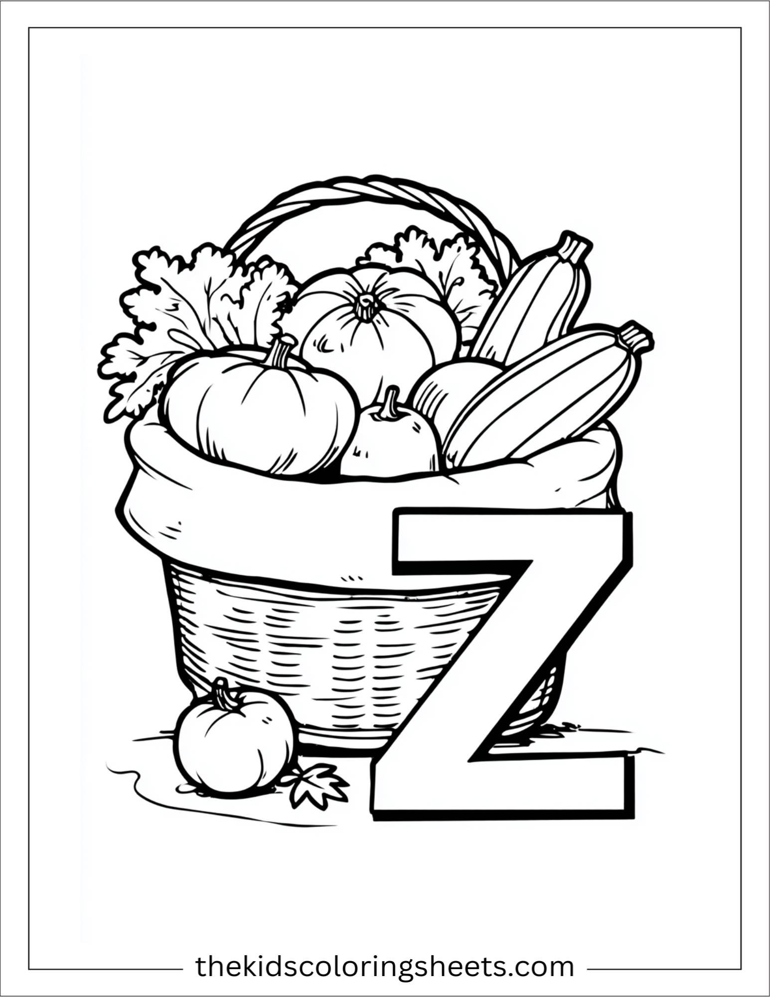 alphabet Z zucchini basket coloring page
